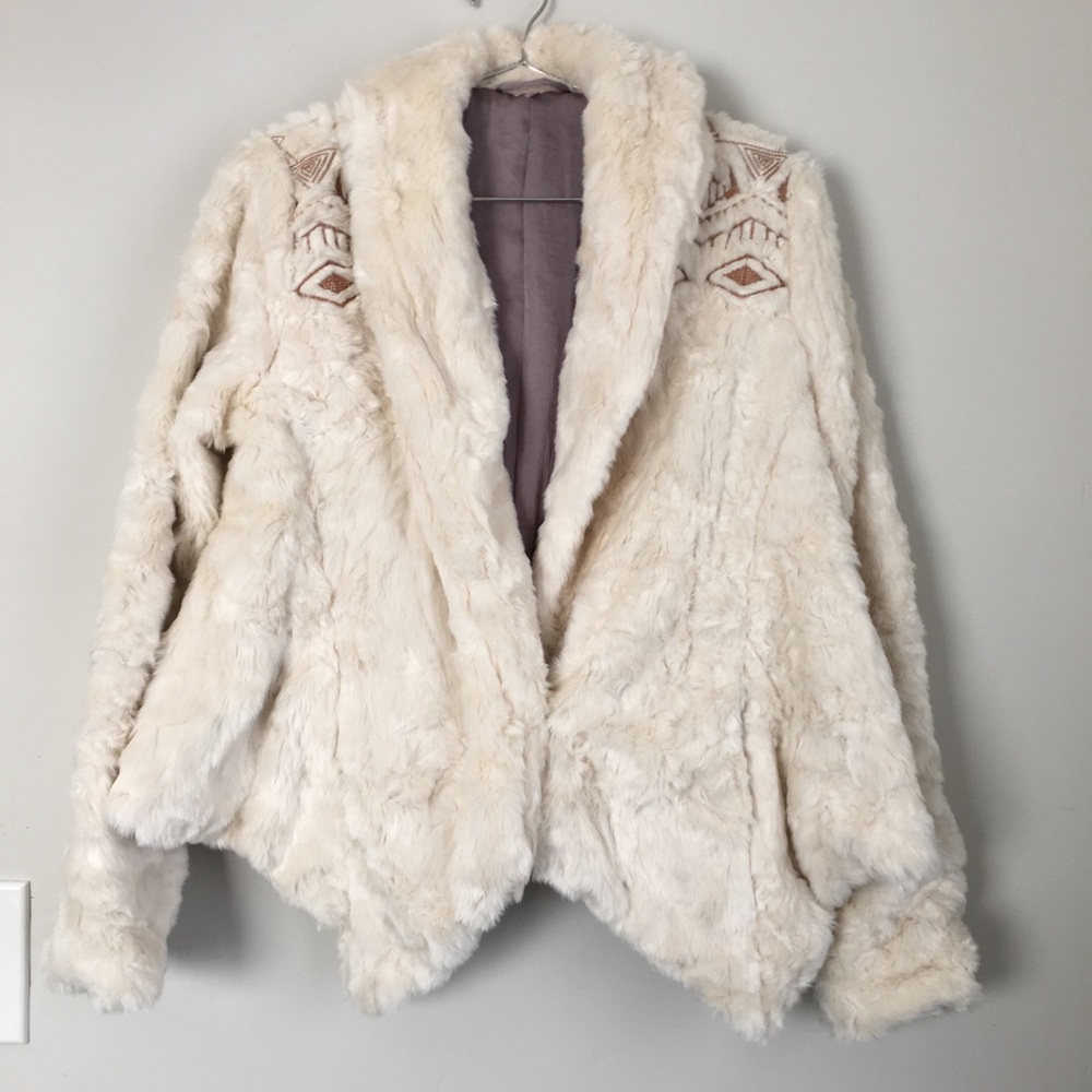 FREE PEOPLE Embroidered Cascade Fur Jacket Sz S - Picture 4 of 9